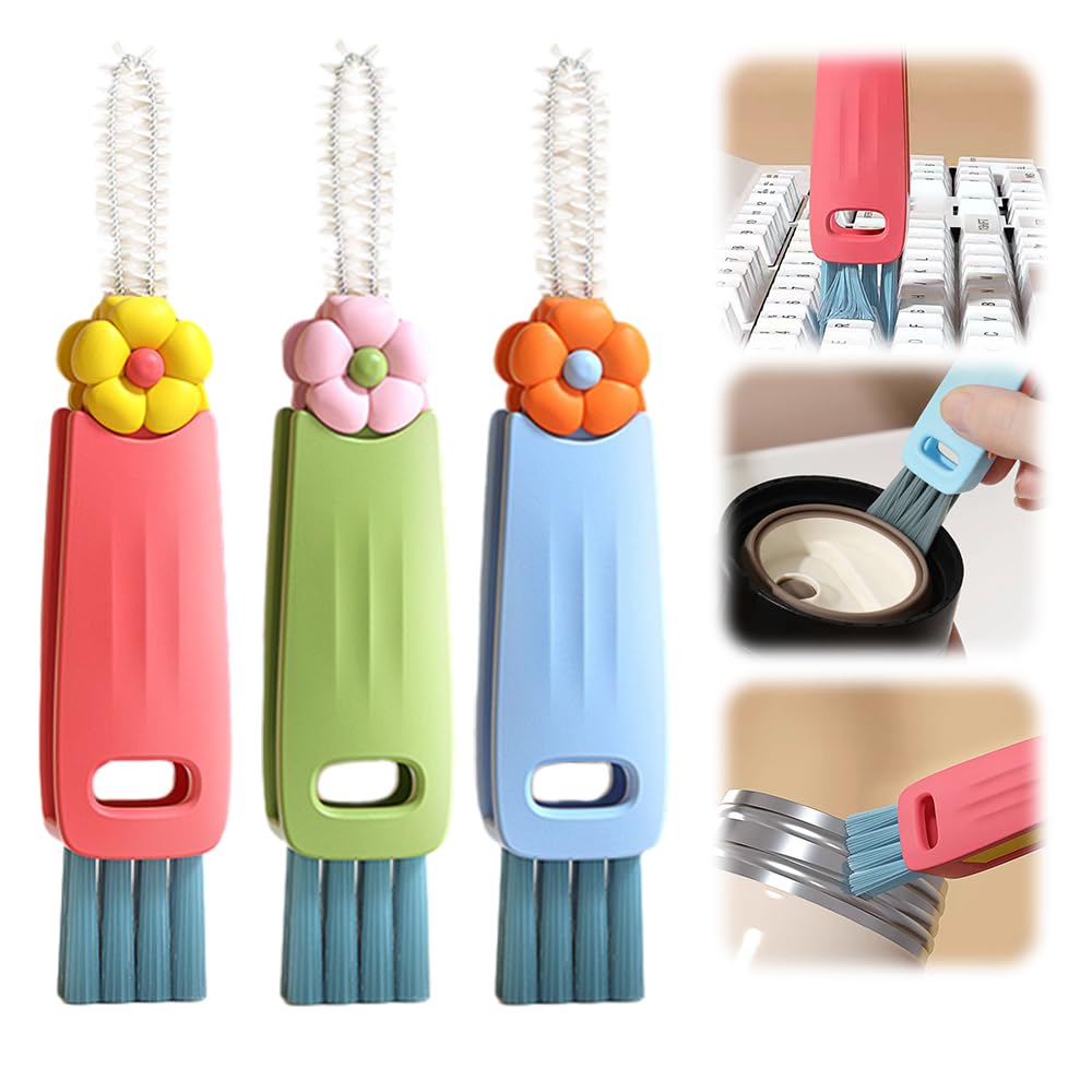 3 in 1 Cup Lid Cleaning Brush for Bottle Gap Tight Spaces, Portable Multifunctional Cleaning Tool with Crevice Brush, Ne