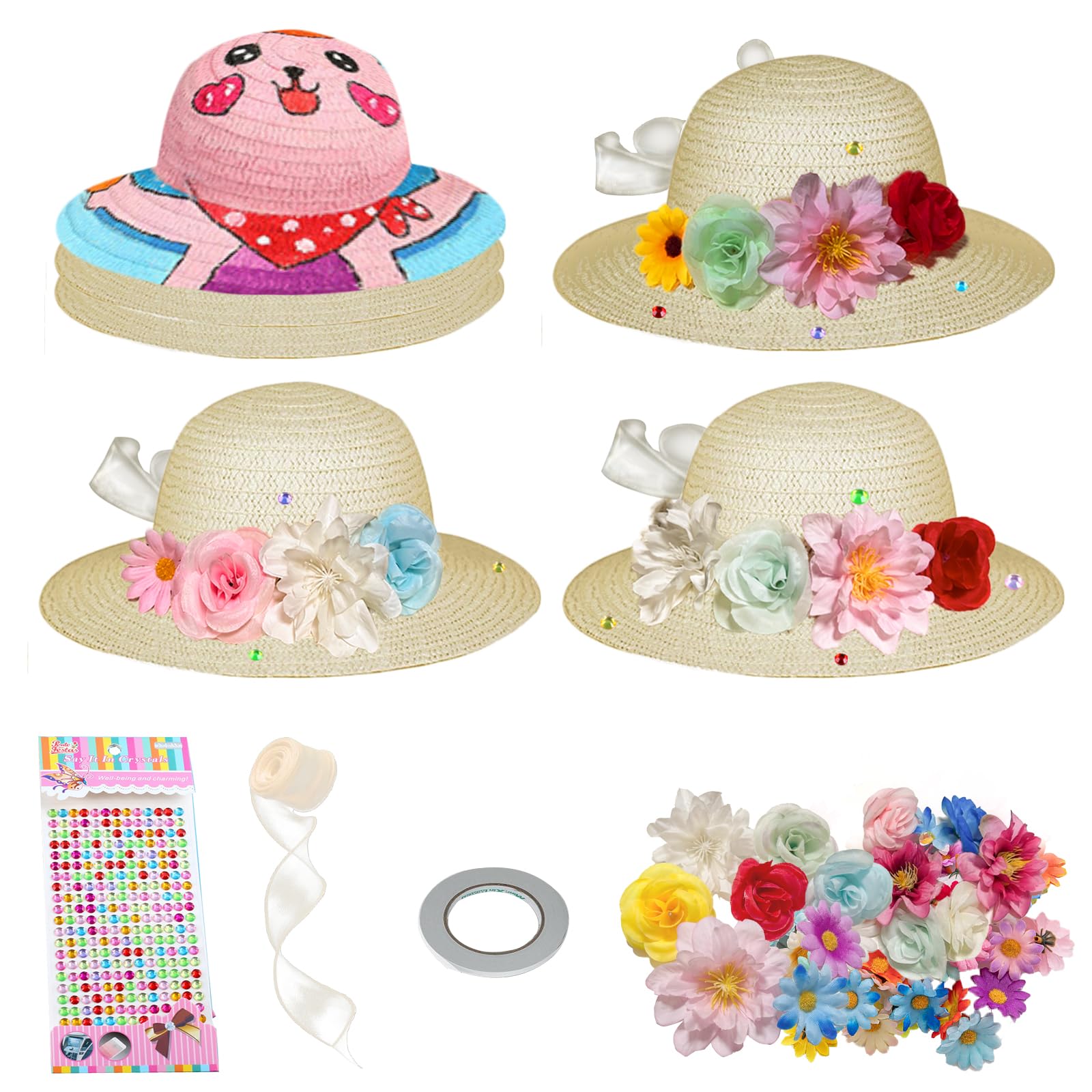 Cinrobiye Girls Straw Hat with Artificial Flowers for DIY Tea Party
| Cinrobiye Straw Hat for Girls with Flowers for Cr