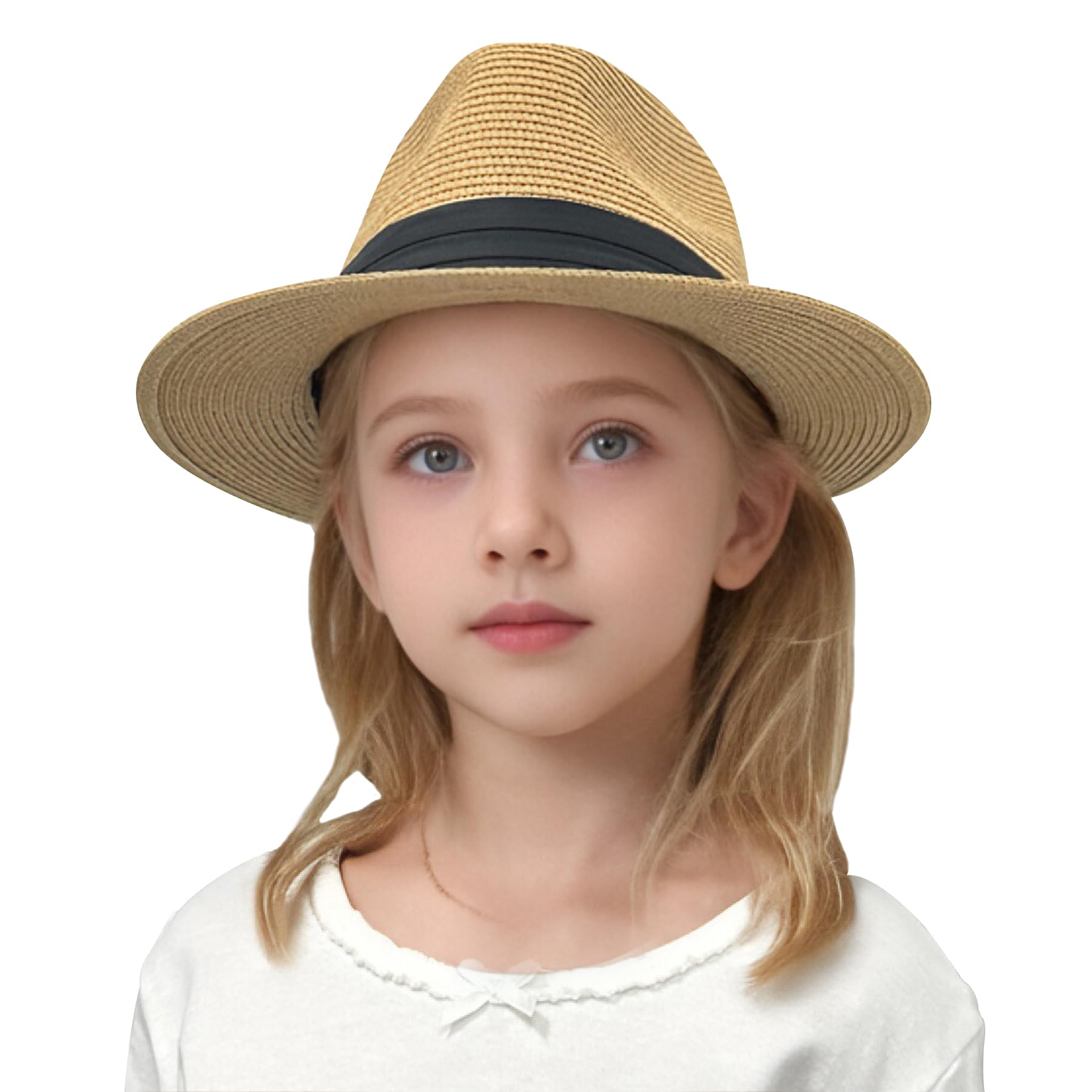 Jastore Little Kids Summer Fedora Straw Hat Wide Brim Floppy Sun Visor Hat for Beach