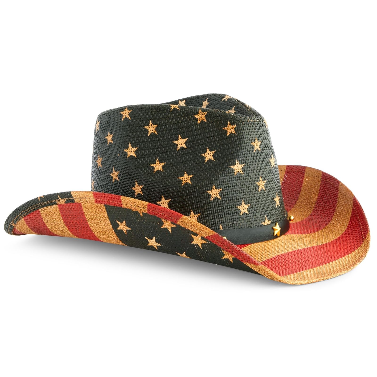 USA Straw American Flag Cowboy Hat for Men and Women, Vintage Cowgirl Hat for Costume Party (Adult Size)