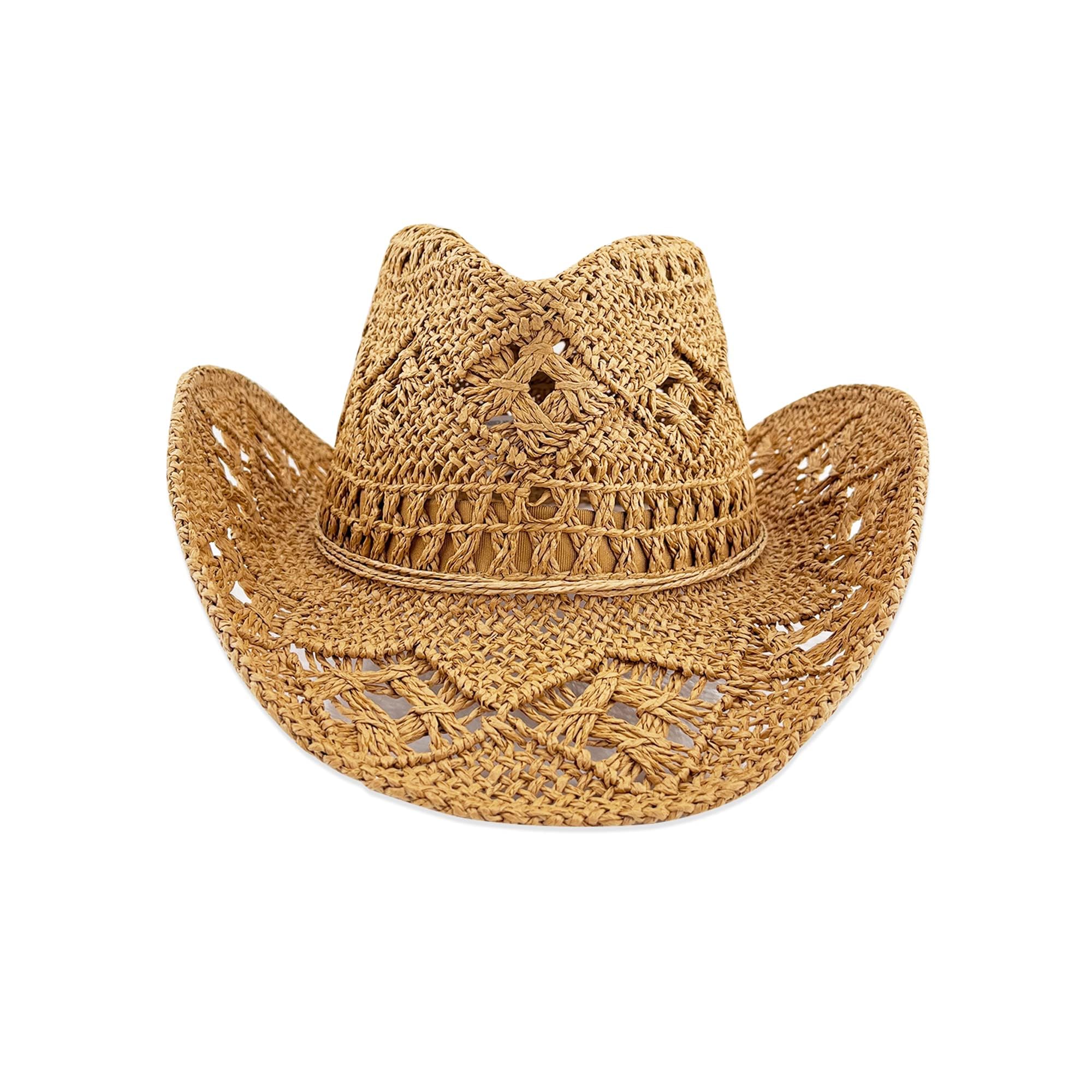 Women's Straw Cowboy Hat Summer Cowgirl Woven Sun Hat Wide Brim Sparkly Western Style for Beach