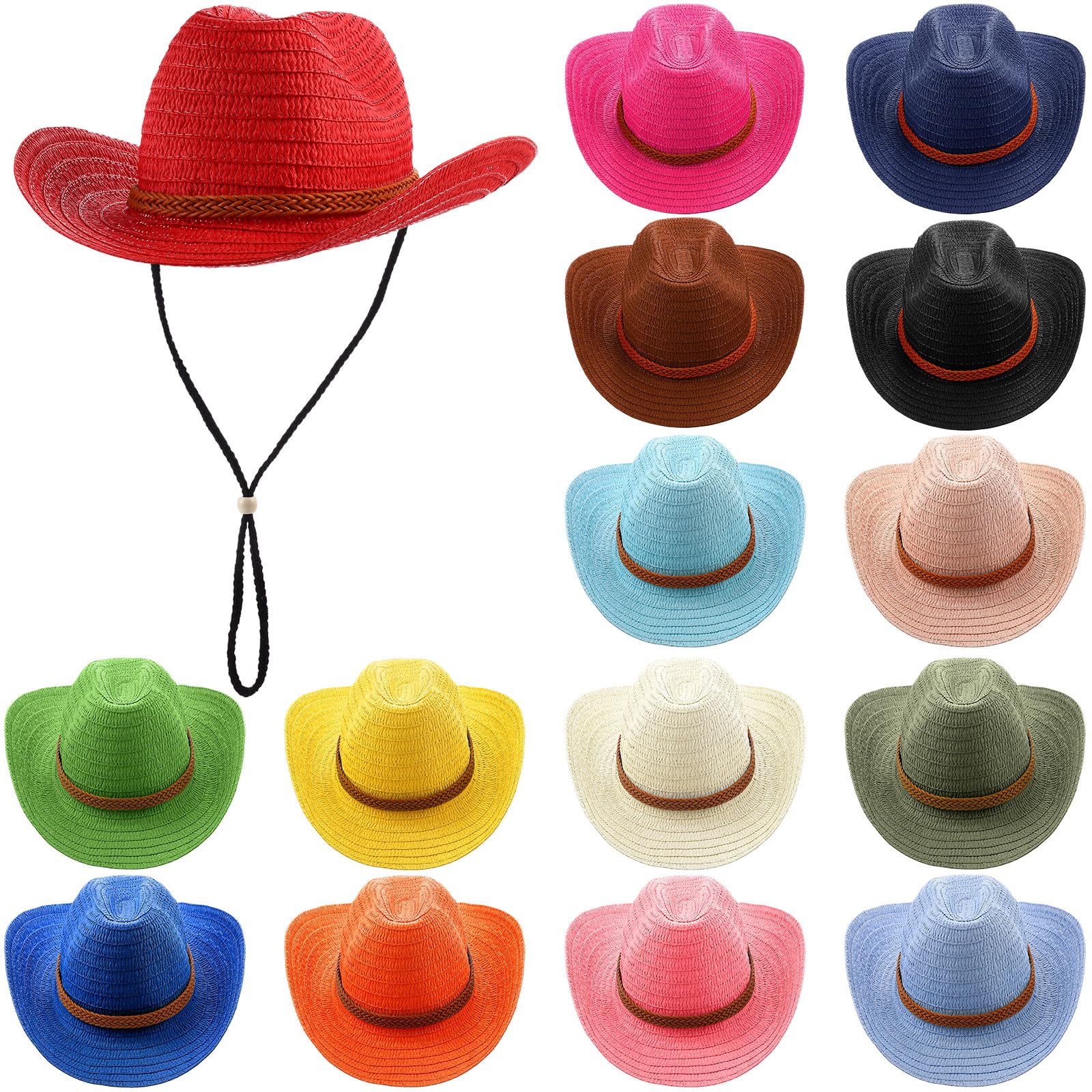 Suhine Colorful Wide Brim Straw Cowboy Hat for Men Women Sun Protection Summer Beach Adventure Camping