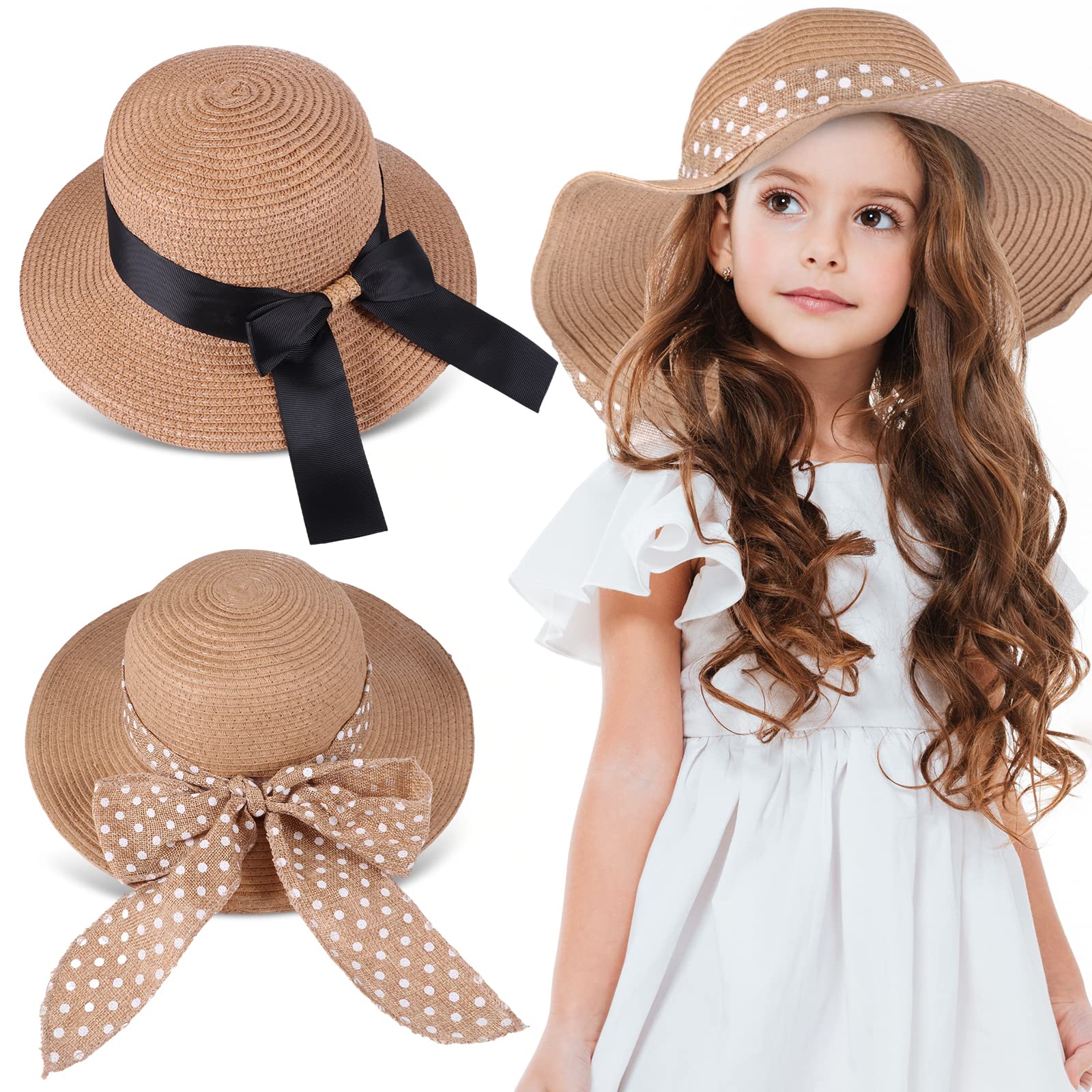 Leumoi Summer Straw Hats for Kids 3 to 10 Years Toddler Beach Hat with Bow Knot Sun Protection