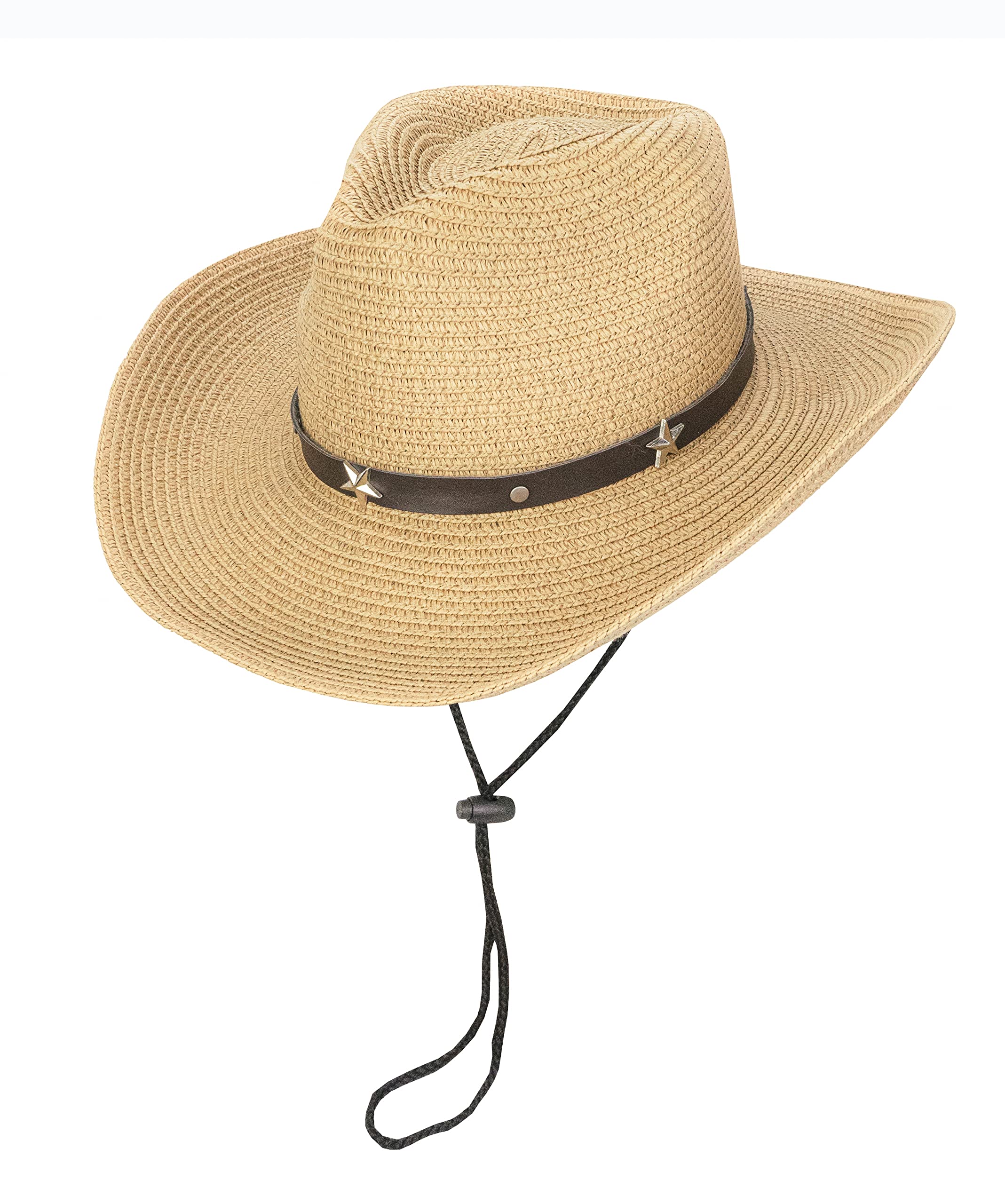 CaySep Kid's Western Cowboy Hat with Wind-Lanyard - Summer Sun Hat UPF 50+ Beach Hat for Boys and Girls 5-9 Years